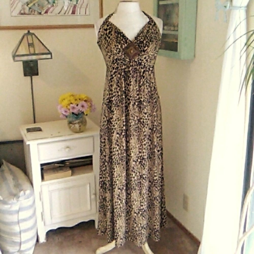 The Pyramid Collection Animal Print Maxi Halter Dress Fairycore Whimsical